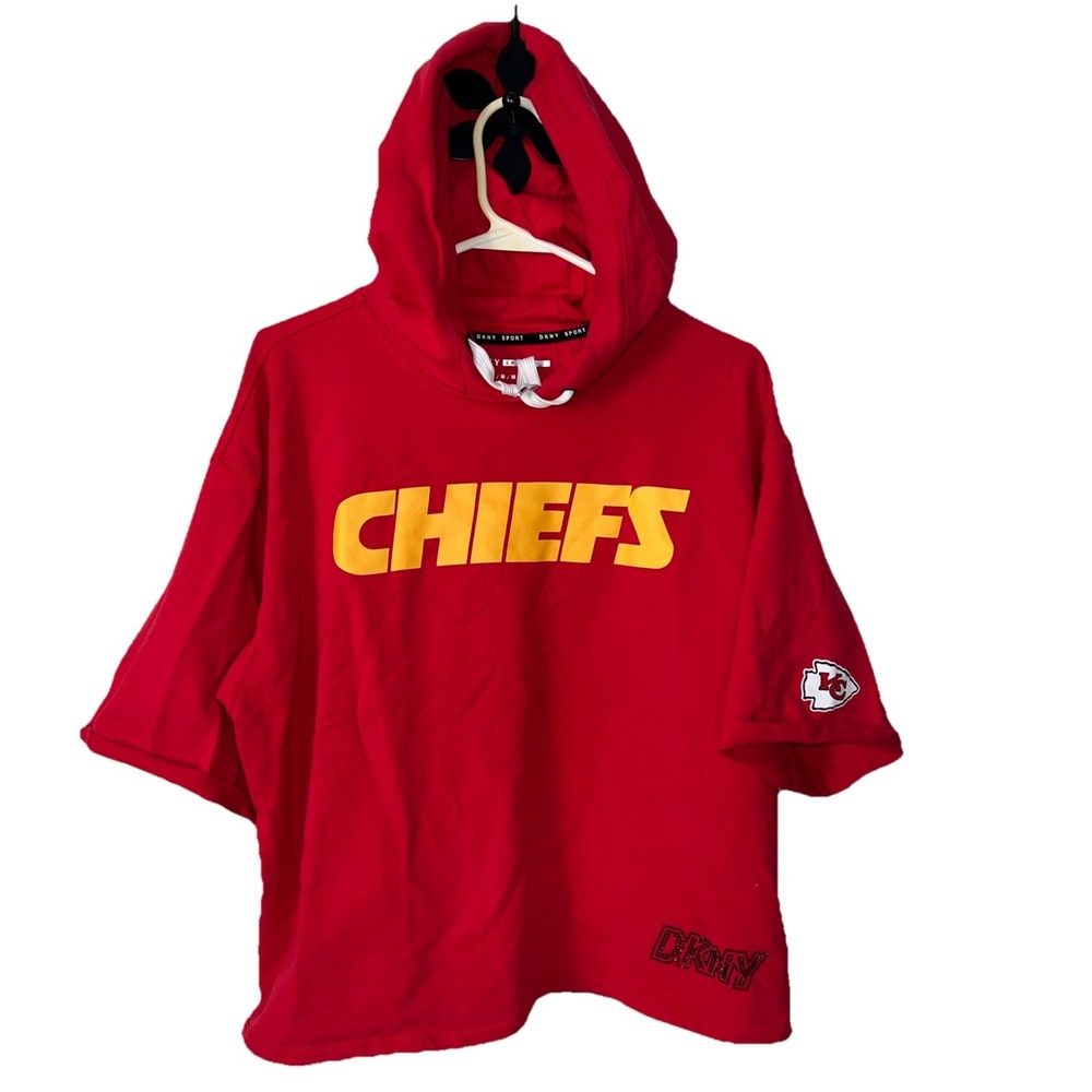 DKNY Sport Red Kansas City Chiefs Women's‎ Crop Pullover Hoodie Size Medium